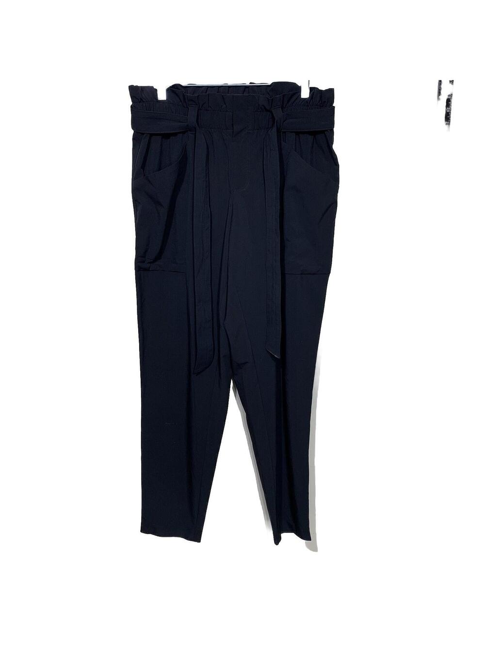 Athleta Paperbag Waist Pants Women 8 Black Tapered Leg Belted Casual Travel